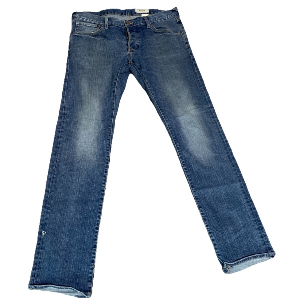 H&M &Drain Mens Blue Super Slim Leg Low Waist Button Fly Denim Jeans 36x34